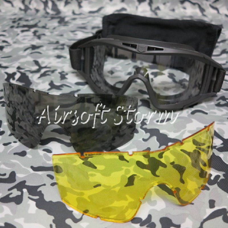 Tactical Desert Goggle Glasses Black with 3 Replaceable Lens