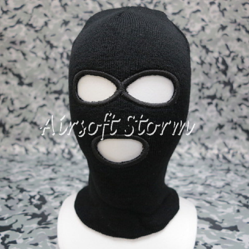 Airsoft SWAT Balaclava Hood 3 Hole Full Head Face Stretchy Mask Protector Black