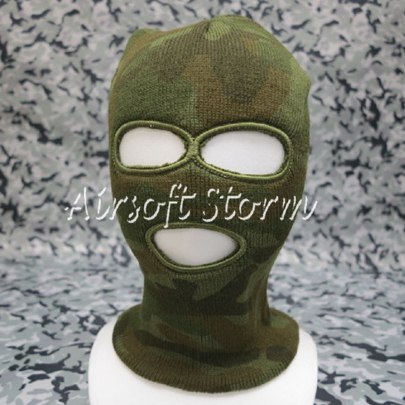 Airsoft SWAT Balaclava Hood 3 Hole Full Head Face Stretchy Mask Protector Woodland Camo