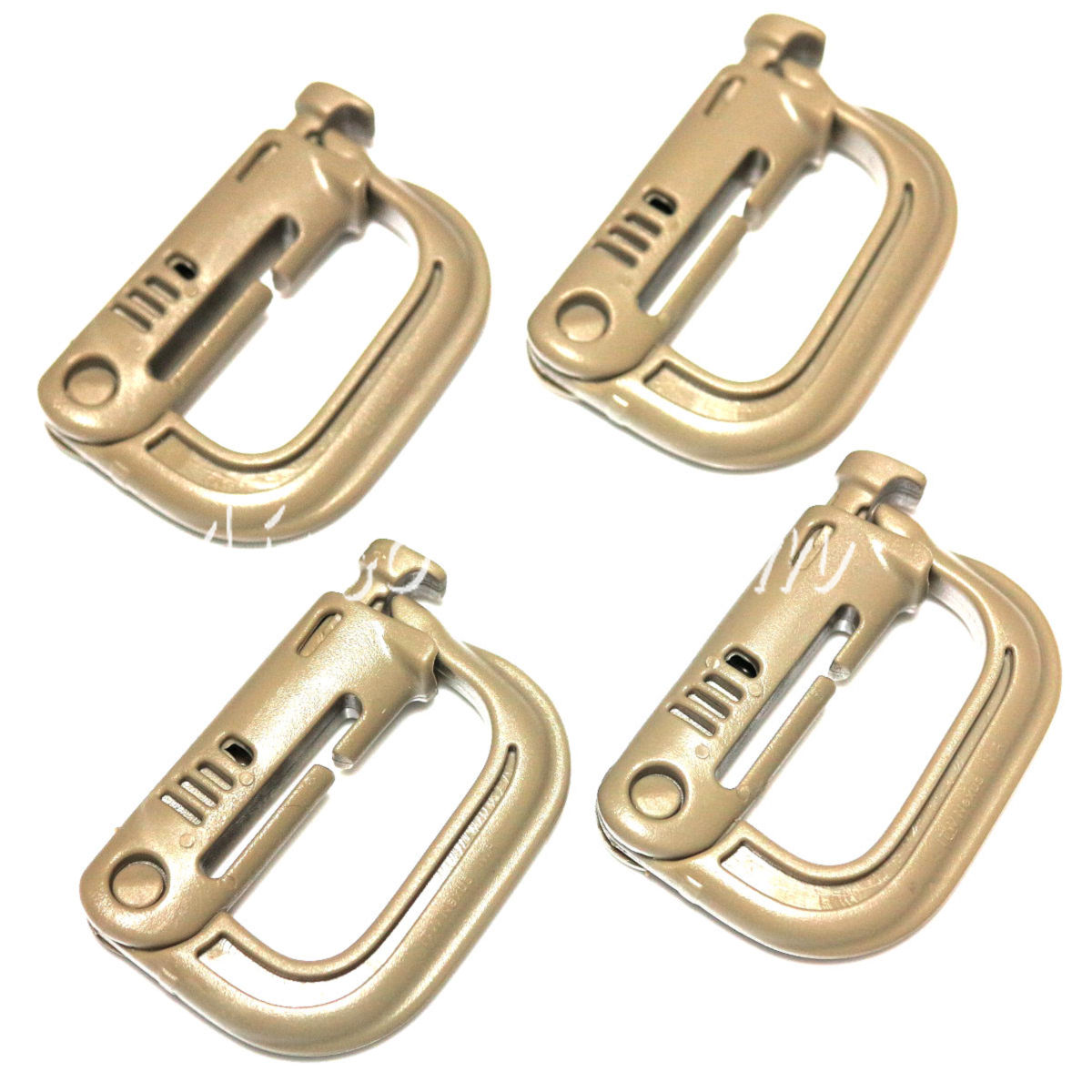 4pcs Pack Grimloc D-Ring Locking Molle Carabiner Light Tan