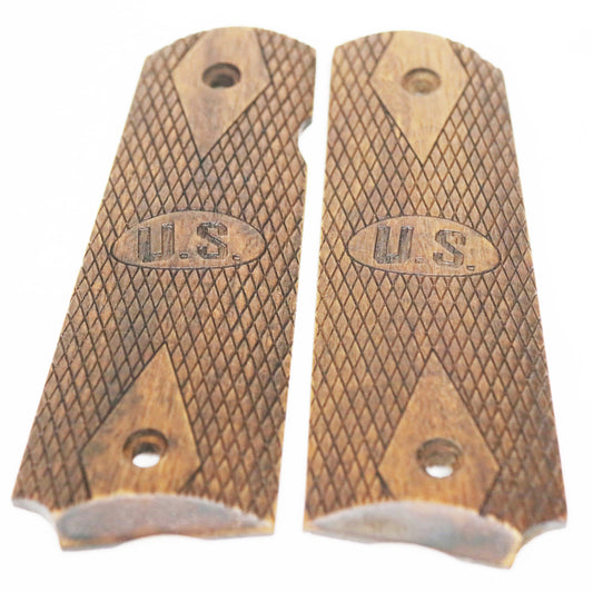 BOG US 1911 Wood Grip Cover for AW Custom, Cybergun (by WE), Tokyo Marui, WE 1911 Airsoft GBB (Brown)